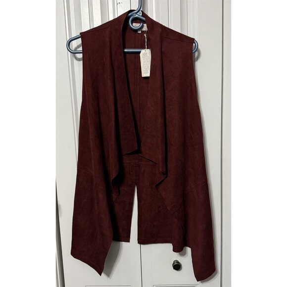 Mudpie Suede Vest Womens Small Burgundy New Long Flowy Duster - Picture 1 of 8